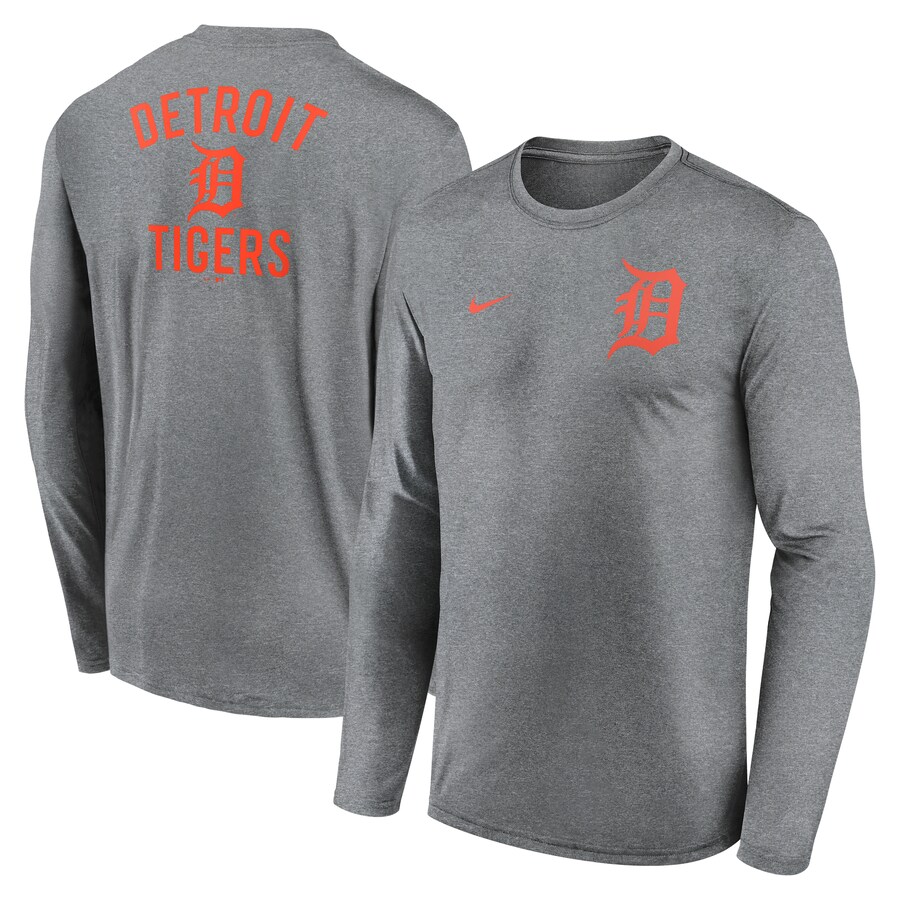 Men's Detroit Tigers Nike Heather Charcoal 2-Hit Legend Performance Long Sleeve T-Shirt - Puhuasuan
