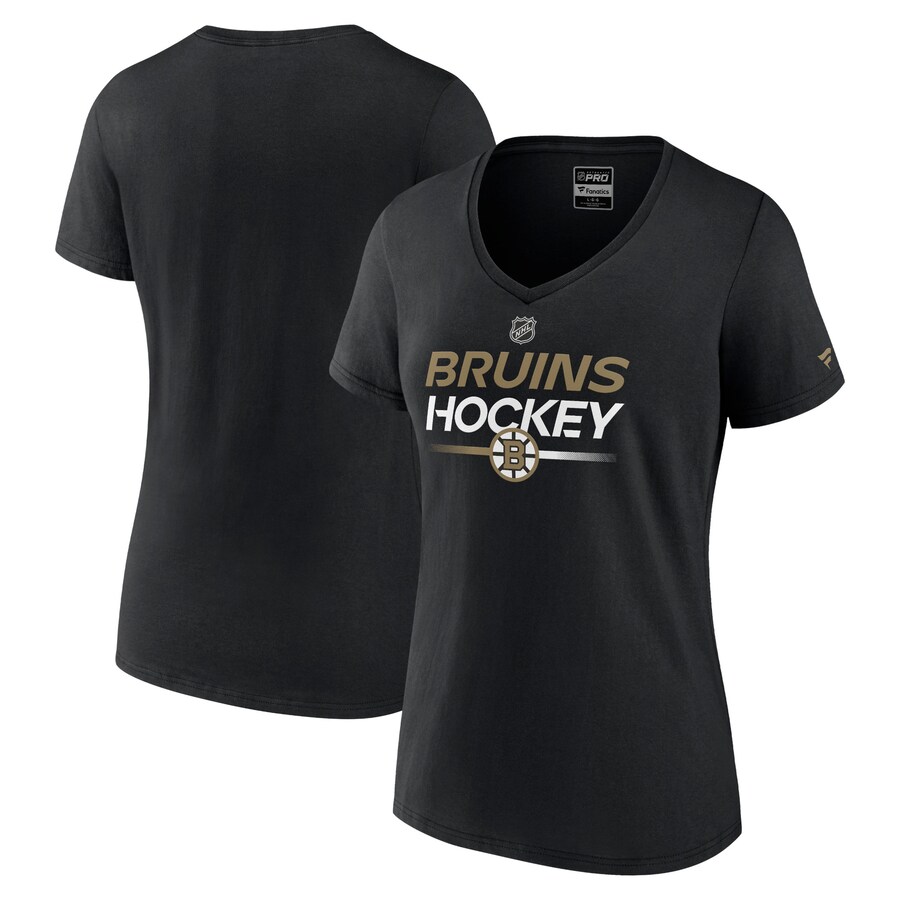 Women's Boston Bruins Fanatics Black Authentic Pro V-Neck T-Shirt - Puhuasuan