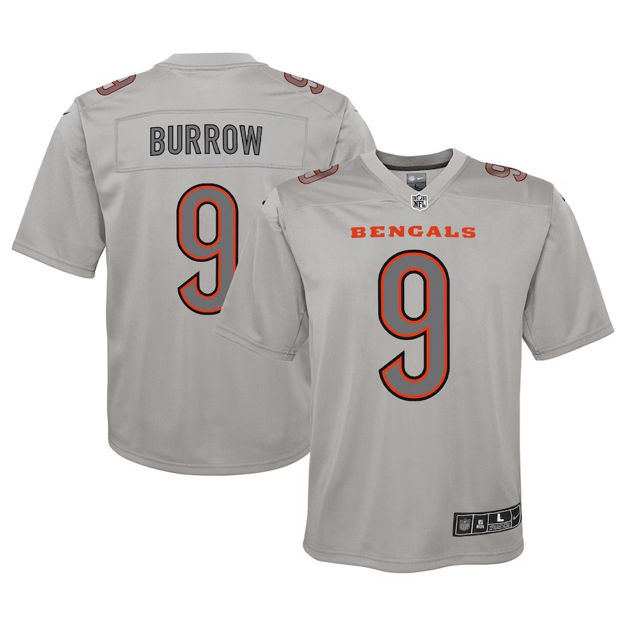 Youth Cincinnati Bengals Joe Burrow Nike Gray Atmosphere Game Jersey - Puhuasuan