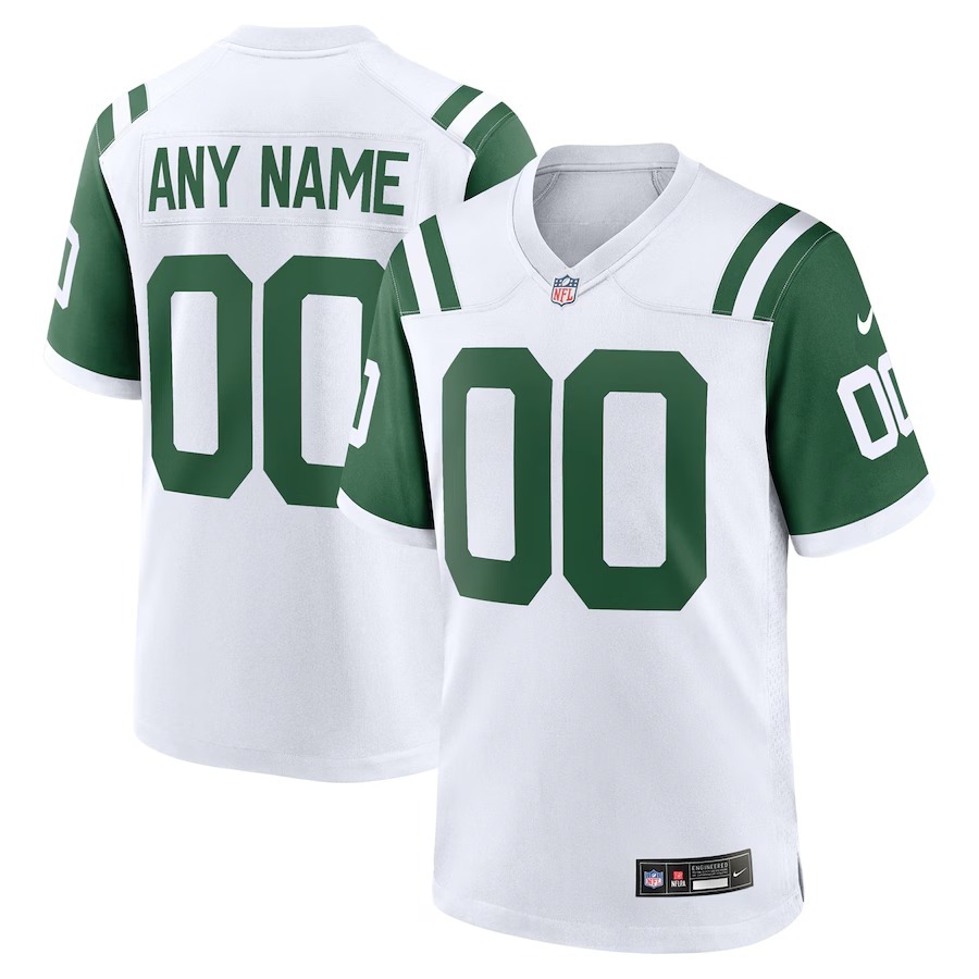 Men's New York Jets  Nike White Classic Alternate Custom Replica Jersey - Puhuasuan