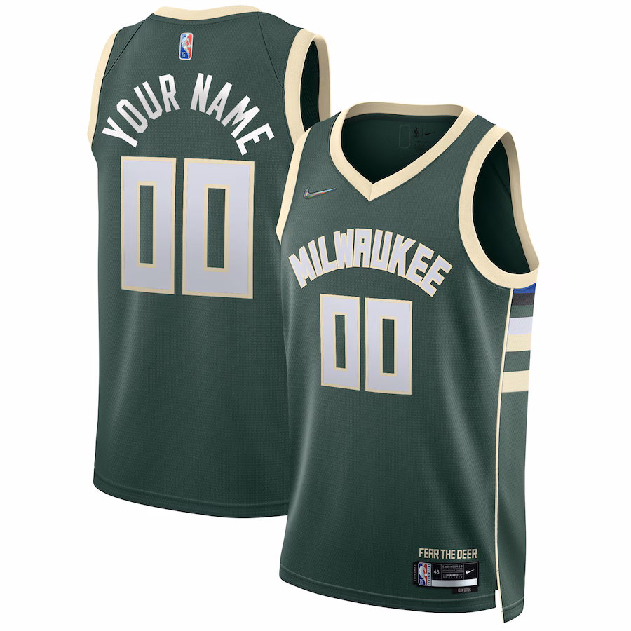 Men's Milwaukee Bucks Nike Hunter Green 2021/22 Diamond Swingman Custom Jersey - Icon Edition - Puhuasuan