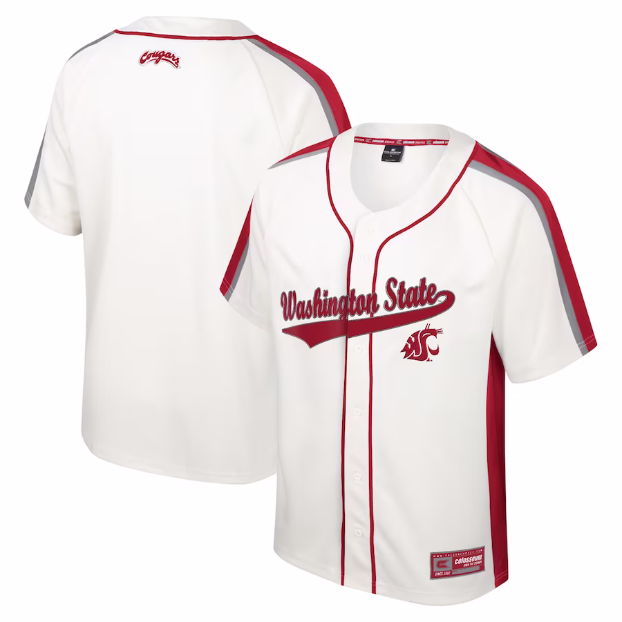 Washington State Cougars Colosseum Ruth Button-Up Baseball Jersey - Cream - Puhuasuan