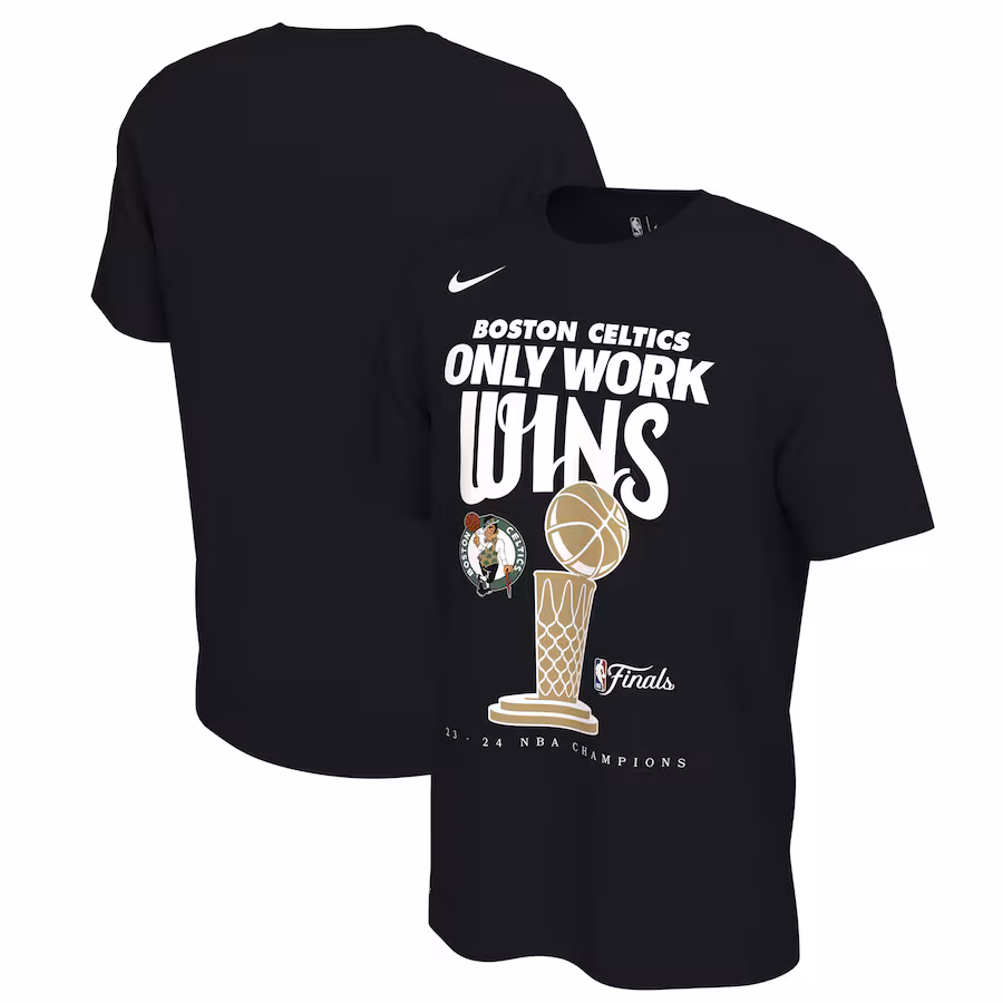 Men's Boston Celtics Nike Black 2024 NBA Finals Champions Celebration Trophy T-Shirt - Puhuasuan