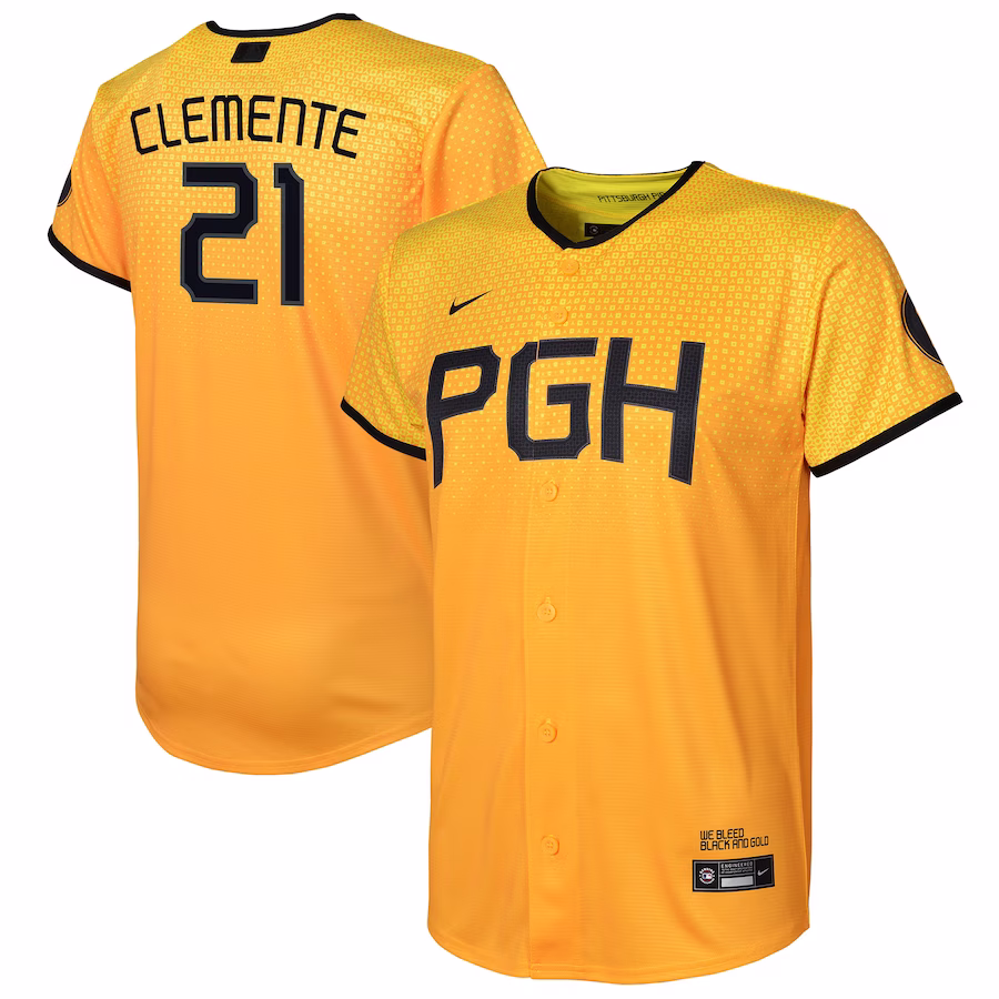 Preschool Pittsburgh Pirates Roberto Clemente Nike Gold City Connect Replica Player Jersey - Puhuasuan