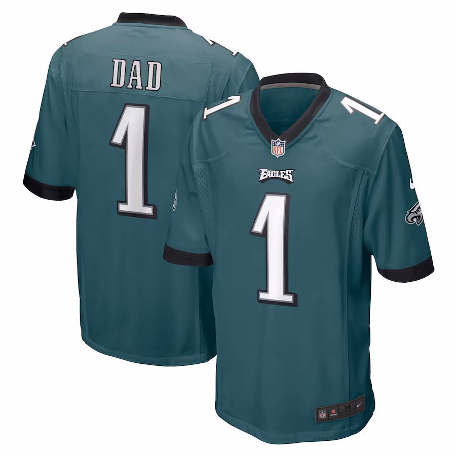 Men's Philadelphia Eagles Number 1 Dad Nike Midnight Green Game Jersey - Puhuasuan