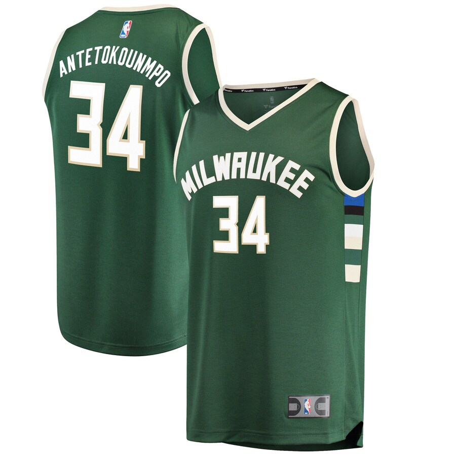 Men's Milwaukee Bucks Antetokounmpo Fanatics Green Fast Break Replica Player Jersey - Icon Edition - Puhuasuan