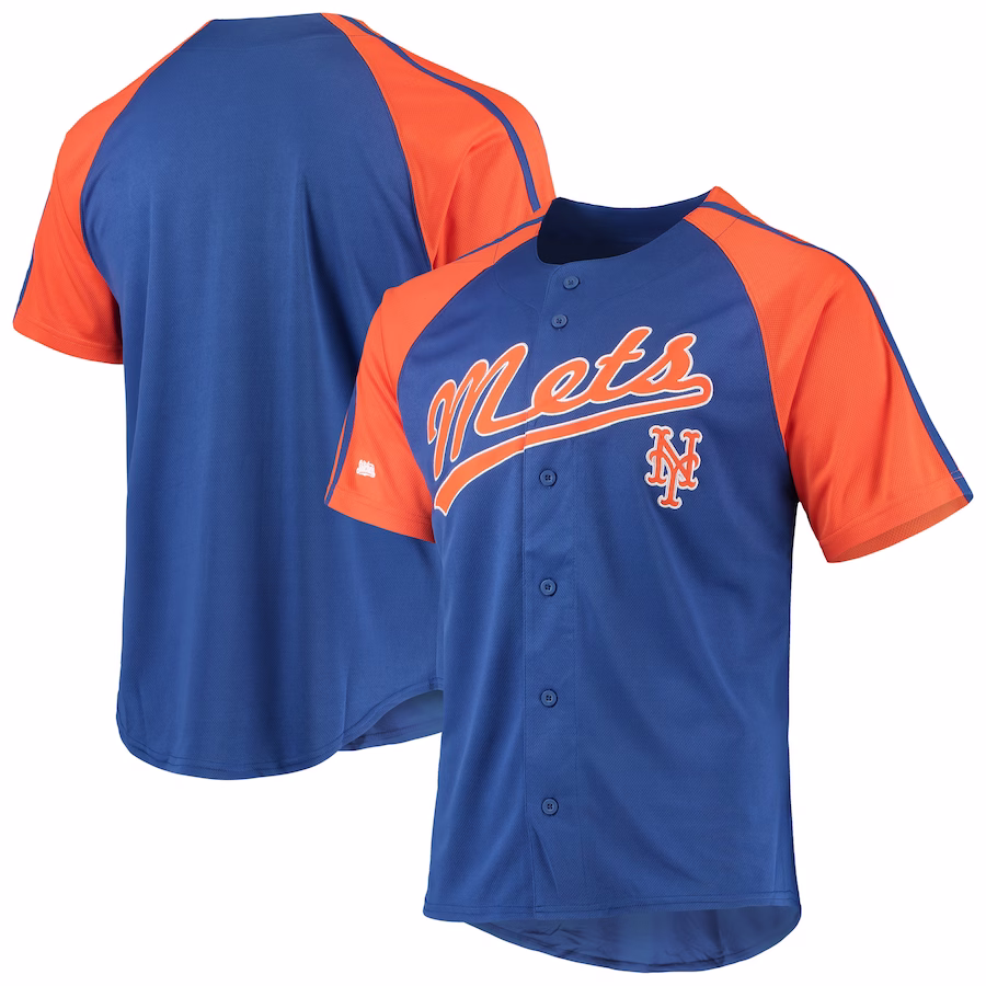 Men's New York Mets Stitches Royal Button-Down Raglan Replica Jersey - Puhuasuan