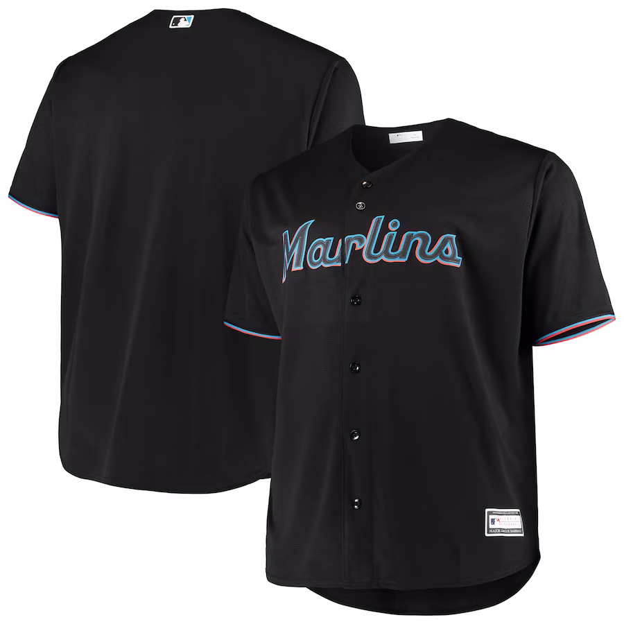 Men's Miami Marlins Black Big & Tall Replica Team Jersey - Puhuasuan