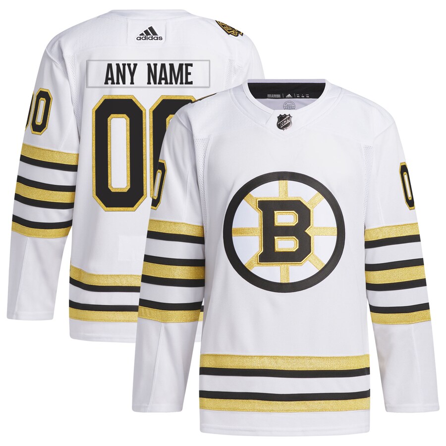 Men's Boston Bruins  adidas White 100th Anniversary Primegreen Authentic Custom Jersey - Puhuasuan