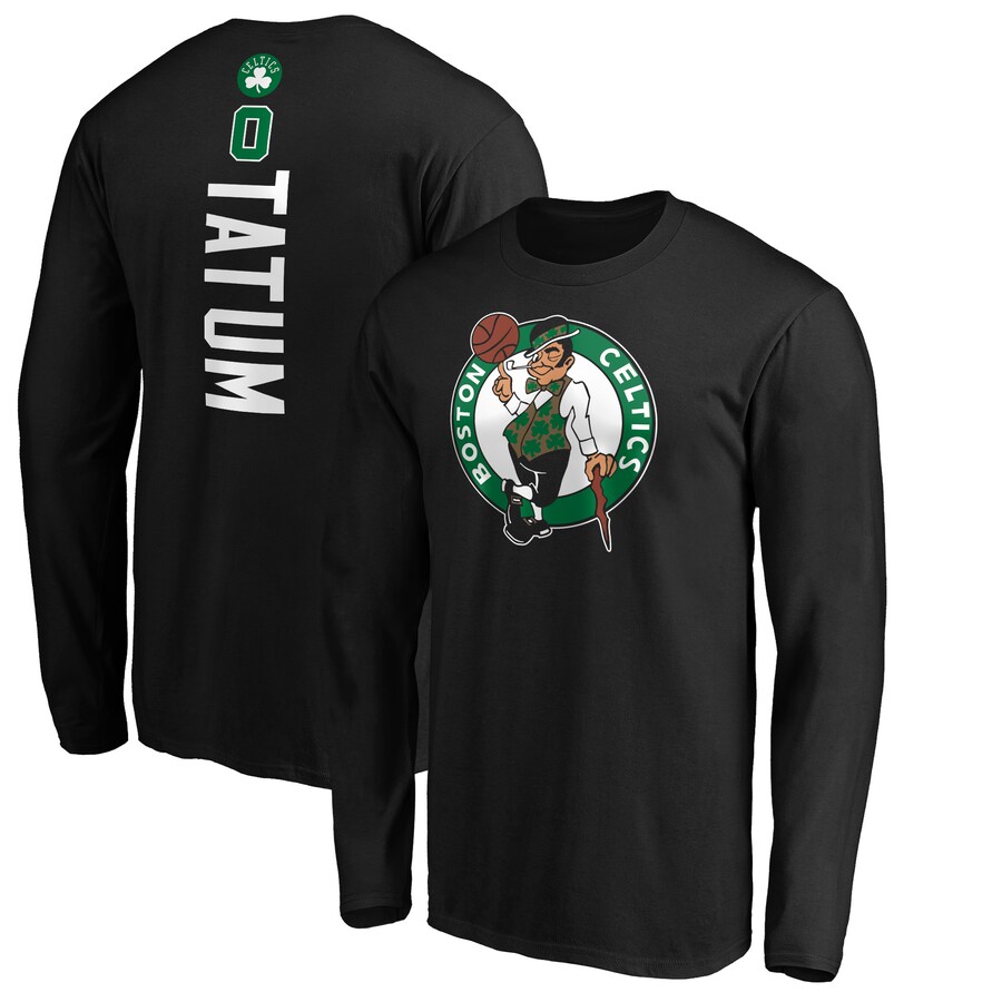 Men's Boston Celtics Jayson Tatum Black Playmaker Name & Number Long Sleeve T-Shirt - Puhuasuan