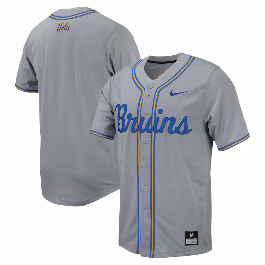 Men's Nike Gray UCLA Bruins Replica Full-Button Baseball Jersey - Puhuasuan