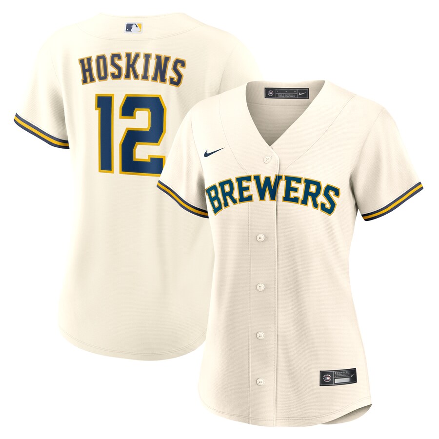 Women's Milwaukee Brewers Rhys Hoskins Nike White Home Replica Jersey - Puhuasuan