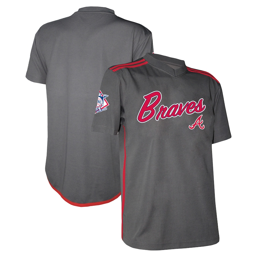 Youth Atlanta Braves Stitches Charcoal Team V-Neck Jersey - Puhuasuan