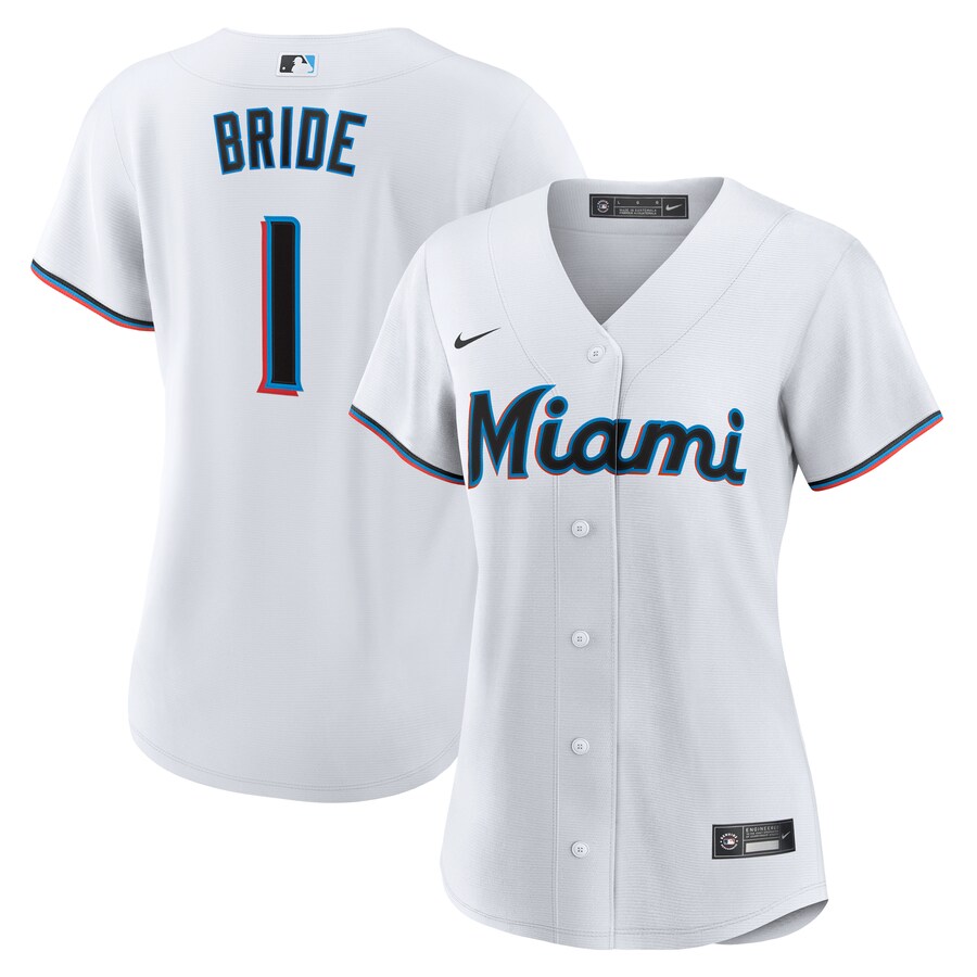 Women's Miami Marlins Nike White #1 Bride Home Replica Jersey - Puhuasuan