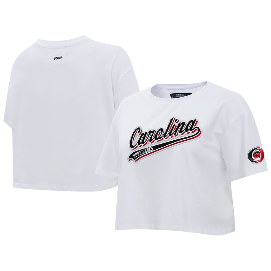 Women's Carolina Hurricanes Pro Standard White Boxy Script Tail Cropped T-Shirt - Puhuasuan