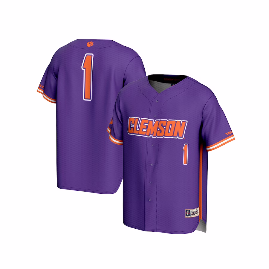 #1 Clemson Tigers GameDay Greats Youth Lightweight Baseball Fashion Jersey - Purple - Puhuasuan
