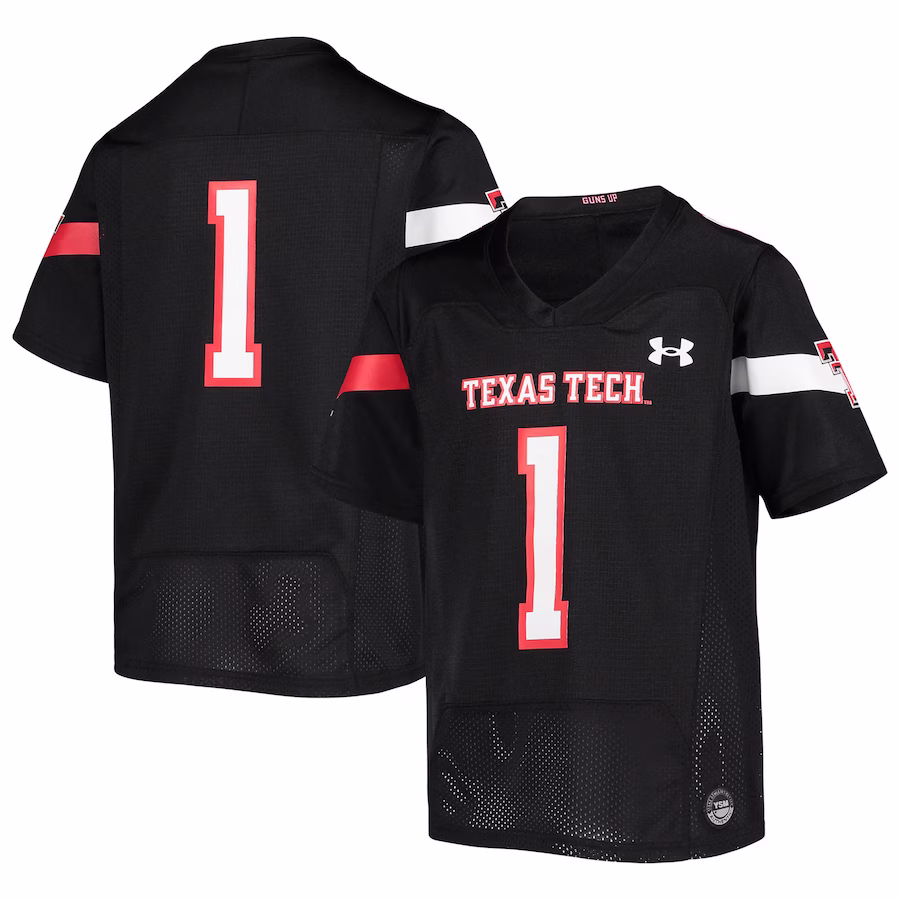 #1 Texas Tech Red Raiders Under Armour Youth Replica Football Jersey - Black - Puhuasuan