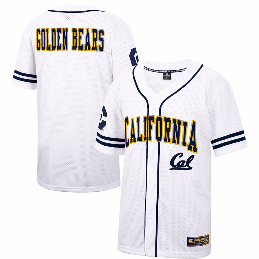 Cal Bears Colosseum Free Spirited Mesh Button-Up Baseball Jersey - White - Puhuasuan