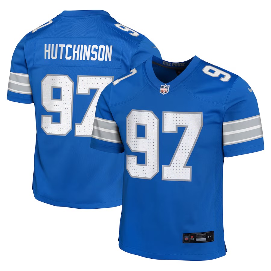 Youth Detroit Lions Aidan Hutchinson Nike Blue Team Player Game Jersey - Puhuasuan
