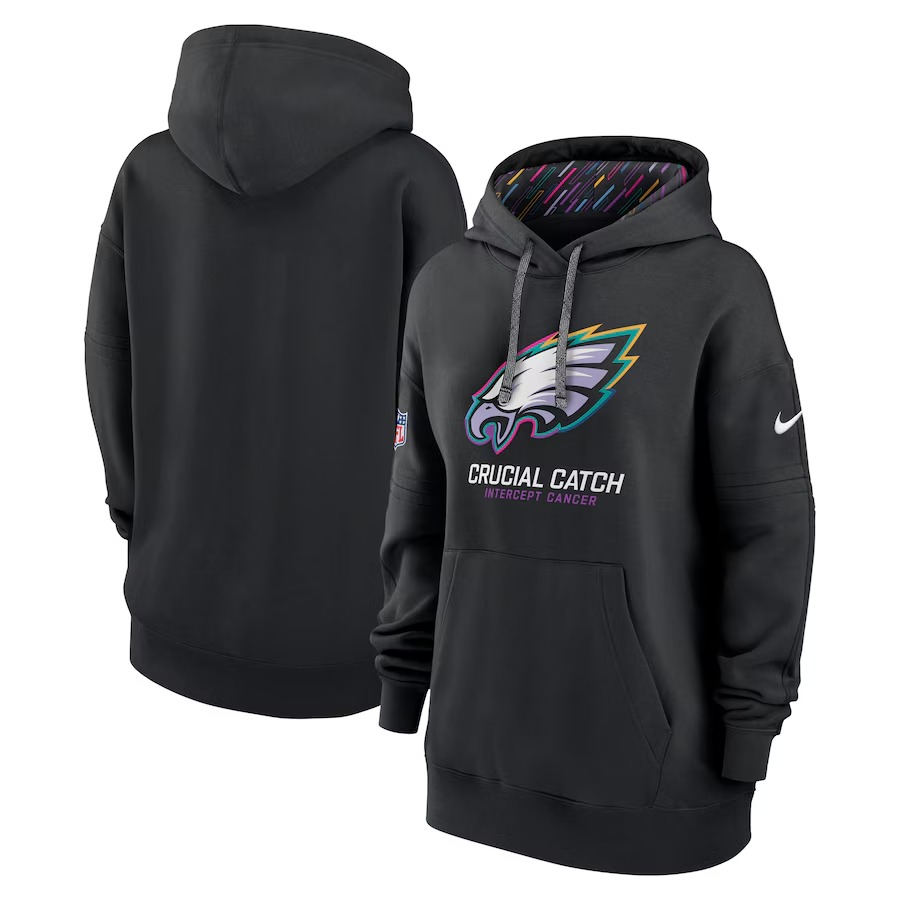 Women's Philadelphia Eagles  Nike Black 2024 NFL Crucial Catch Club Pullover Hoodie - Puhuasuan