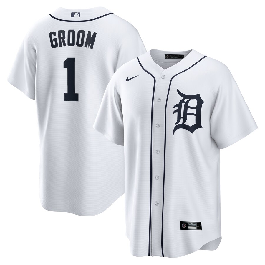 Men's Detroit Tigers Nike White #1 Groom Home Replica Jersey - Puhuasuan