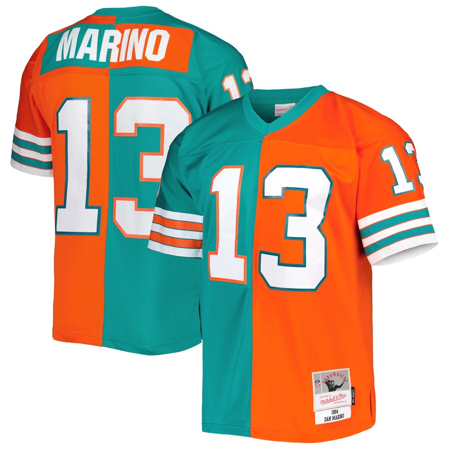 Men's Miami Dolphins Dan Marino Mitchell & Ness Aqua/Orange 1984 Split Legacy Replica Jersey - Puhuasuan