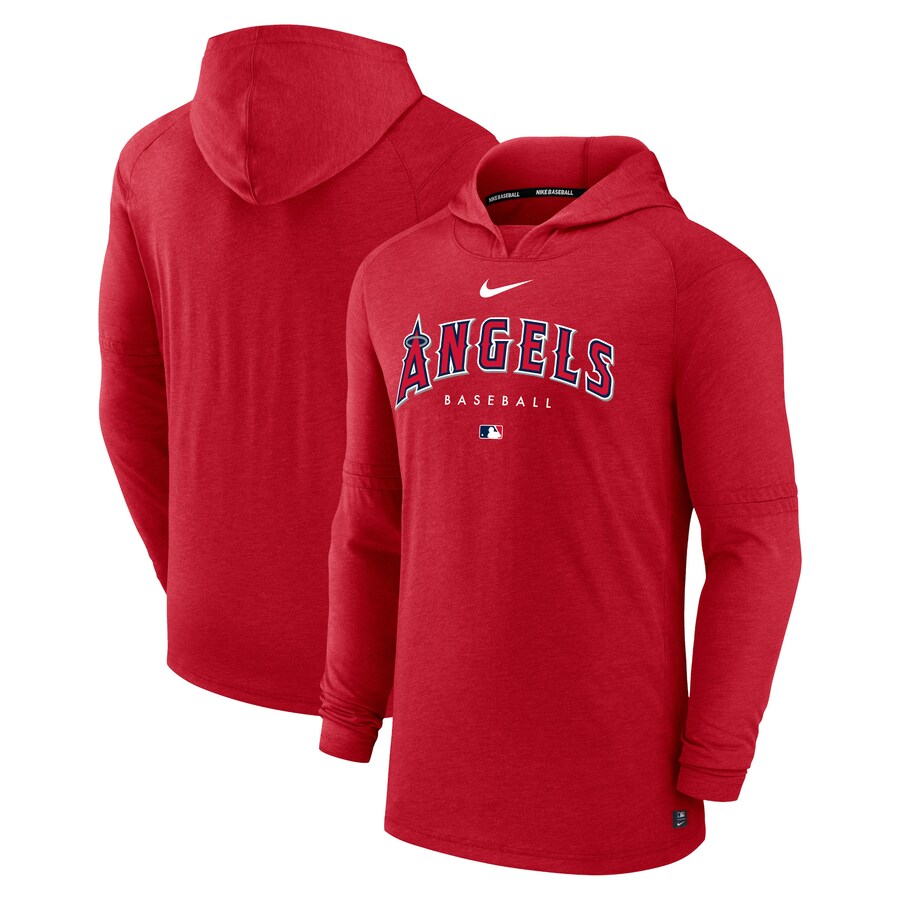 Men's Los Angeles Angels Nike Heather Red Authentic Collection Early Work Tri-Blend Performance Pullover Hoodie - Puhuasuan