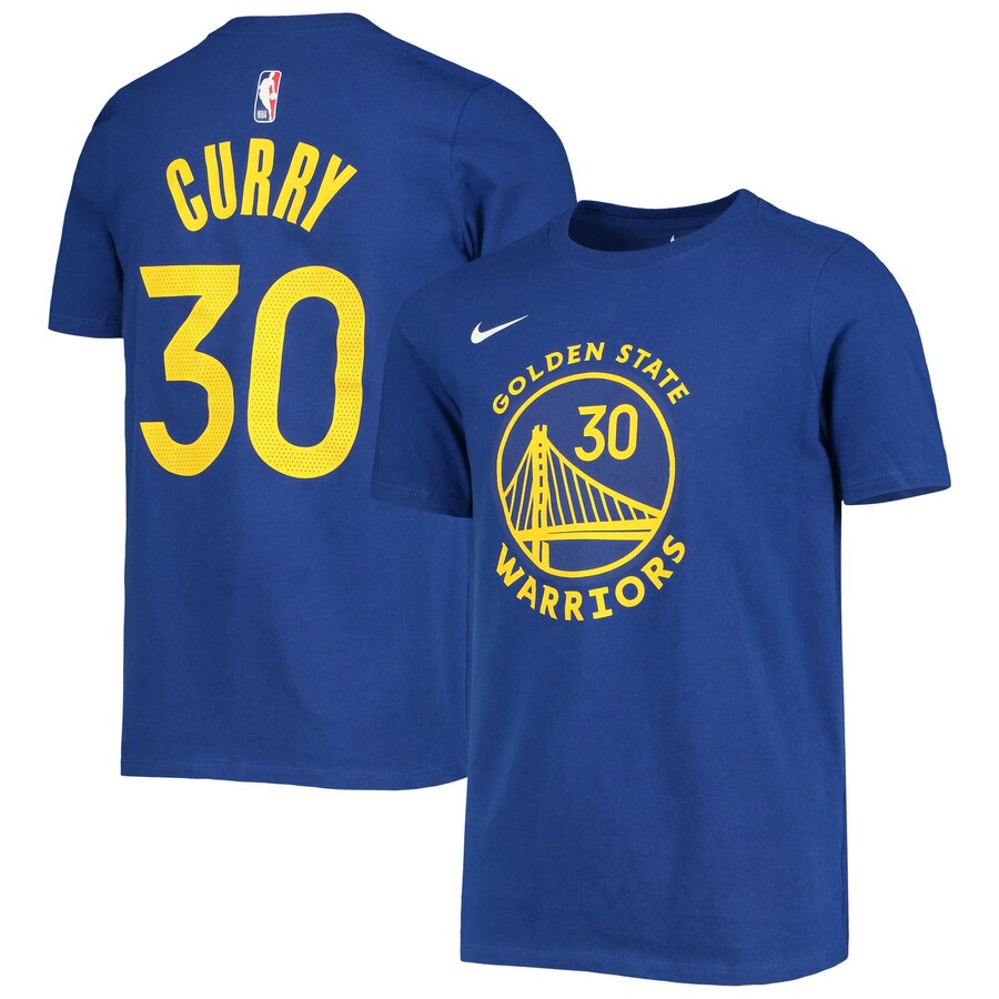 Youth Golden State Warriors Stephen Curry Nike Royal Logo Name & Number Performance T-Shirt - Puhuasuan