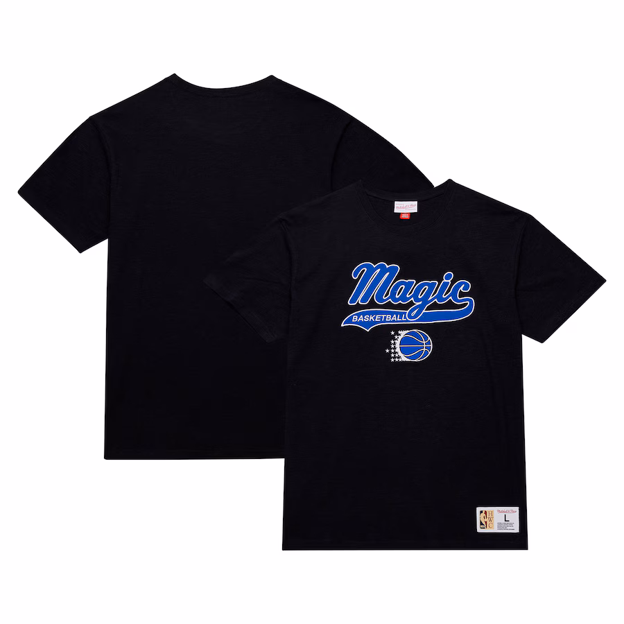 Men's Orlando Magic Mitchell & Ness Black Hardwood Classics Felt Applique Slub T-Shirt - Puhuasuan