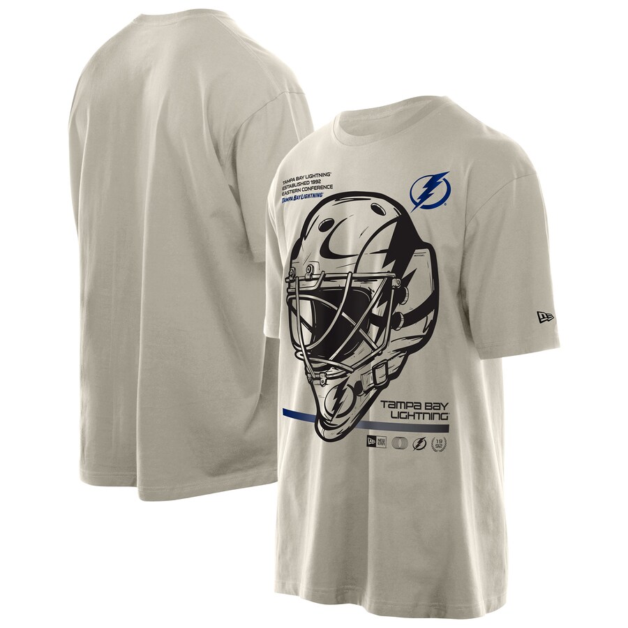 Men's Tampa Bay Lightning New Era Tan Goalie Mask T-Shirt - Puhuasuan