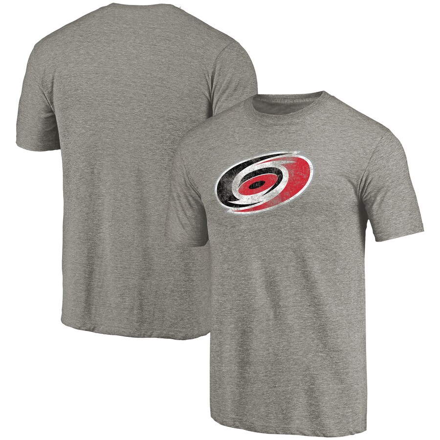 Men's Carolina Hurricanes Ash Distressed Team Logo Tri-Blend T-Shirt - Puhuasuan