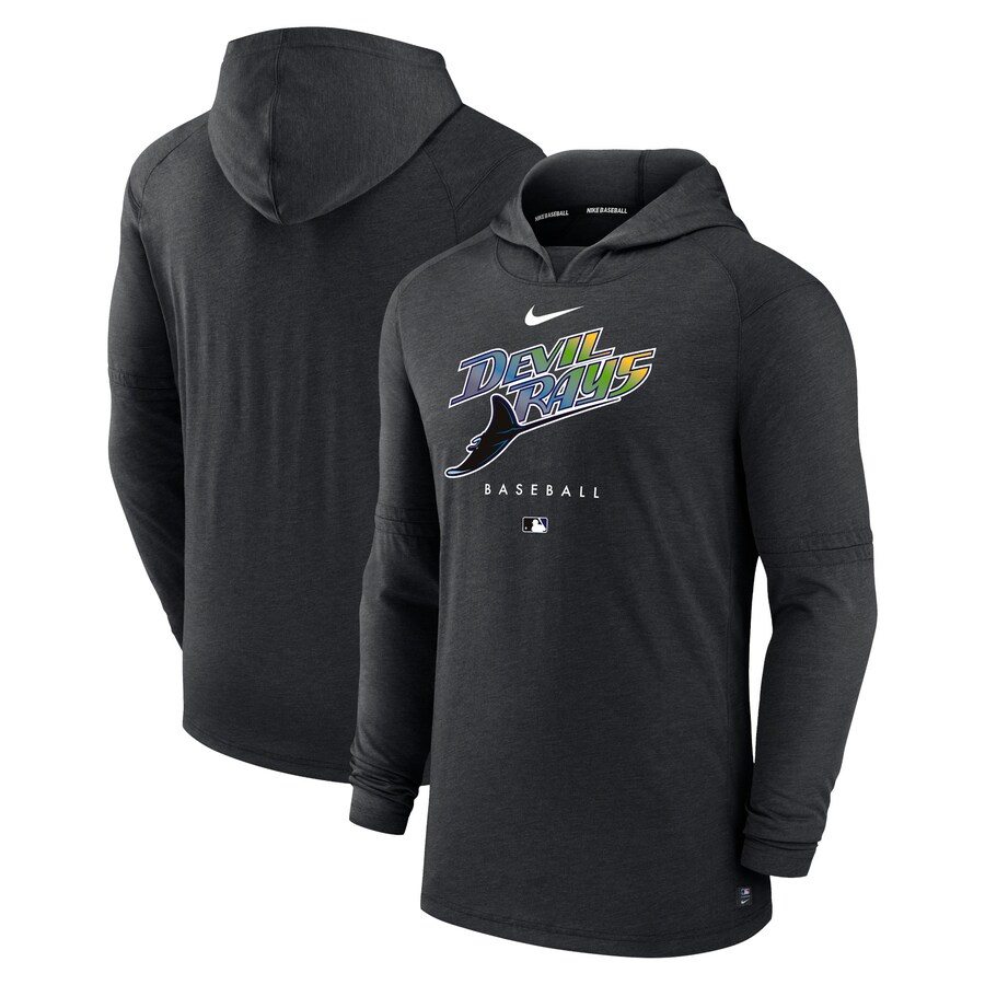 Men's Tampa Bay Rays Nike Heather Black Authentic Collection Early Work Tri-Blend Performance Pullover Hoodie - Puhuasuan