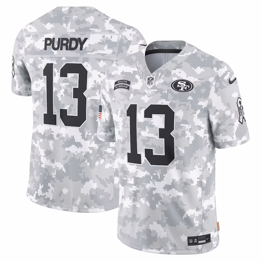 Men's San Francisco 49ers Brock Purdy Nike Arctic Camo 2024 Salute to Service Limited Jersey - Puhuasuan