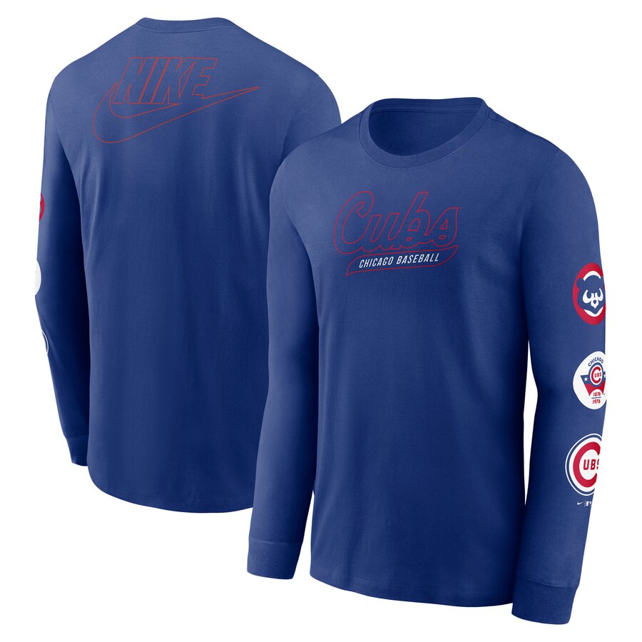 Men's Chicago Cubs Nike Royal Cooperstown Collection Knockout Long Sleeve T-Shirt - Puhuasuan