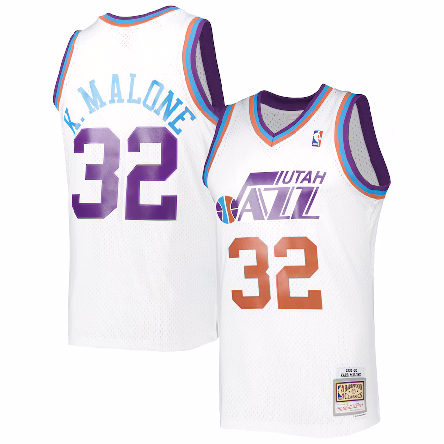 Men's Utah Jazz Karl Malone Mitchell & Ness White 1991/92 Hardwood Classics Reload 3.0 Swingman Jersey - Puhuasuan
