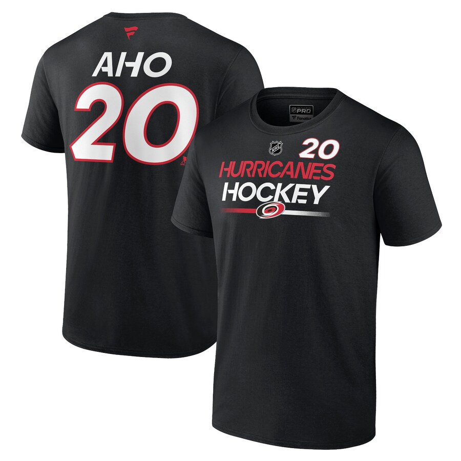 Men's Carolina Hurricanes Sebastian Aho Fanatics Black Authentic Pro Prime Name & Number T-Shirt - Puhuasuan