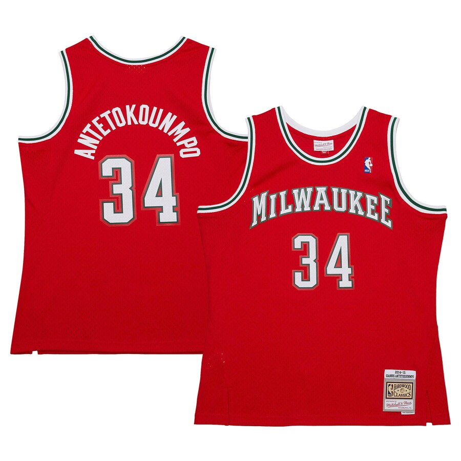 Men's Milwaukee Bucks Giannis Antetokounmpo Mitchell & Ness Red 2014/15 Hardwood Classics Swingman Jersey - Puhuasuan