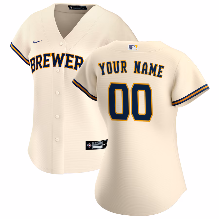 Women's Milwaukee Brewers Nike Cream Home Replica Custom Jersey - Puhuasuan