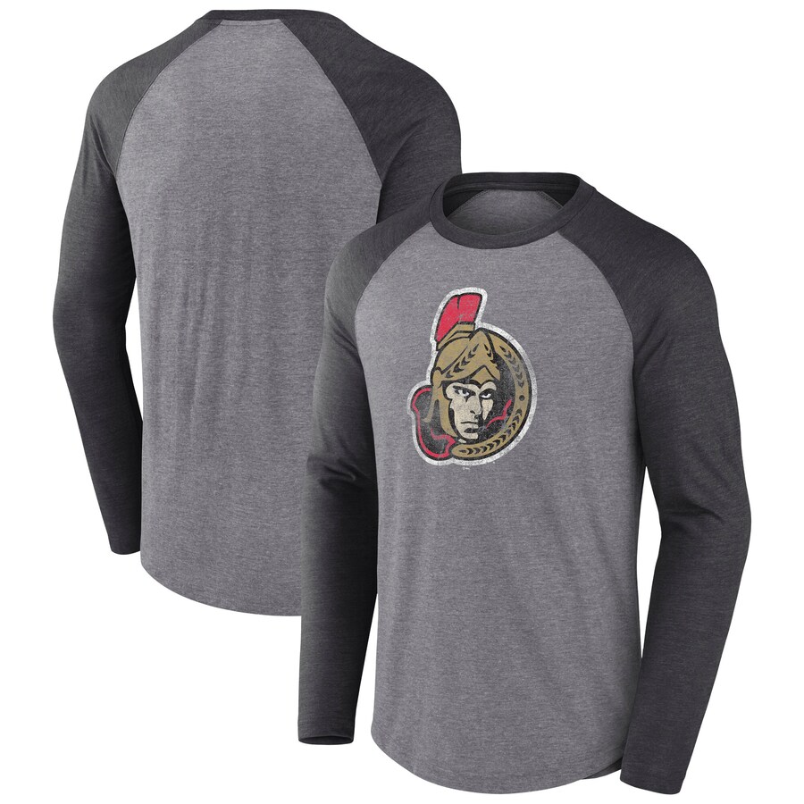 Men's Ottawa Senators Fanatics Heather Gray Special Edition Long Sleeve Tri-Blend Raglan T-Shirt - Puhuasuan
