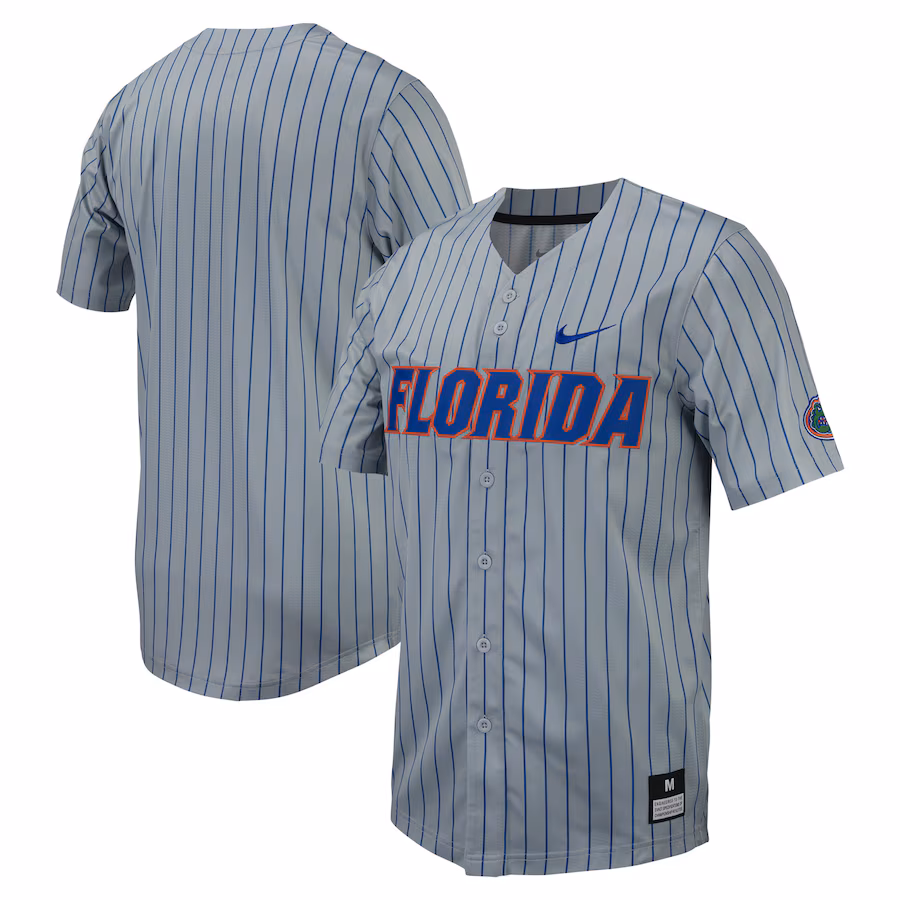 Men's Nike Gray Florida Gators Pinstripe Replica Full-Button Baseball Jersey - Puhuasuan