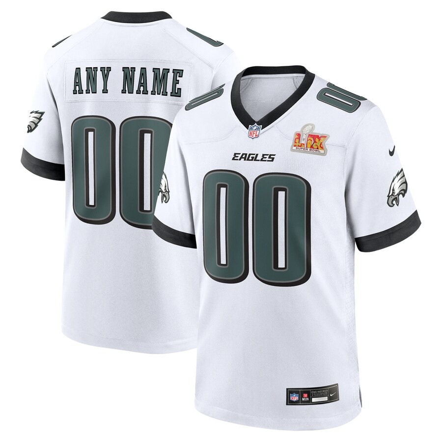 Men's Philadelphia Eagles Nike White Super Bowl LIX Custom Game Jersey - Puhuasuan