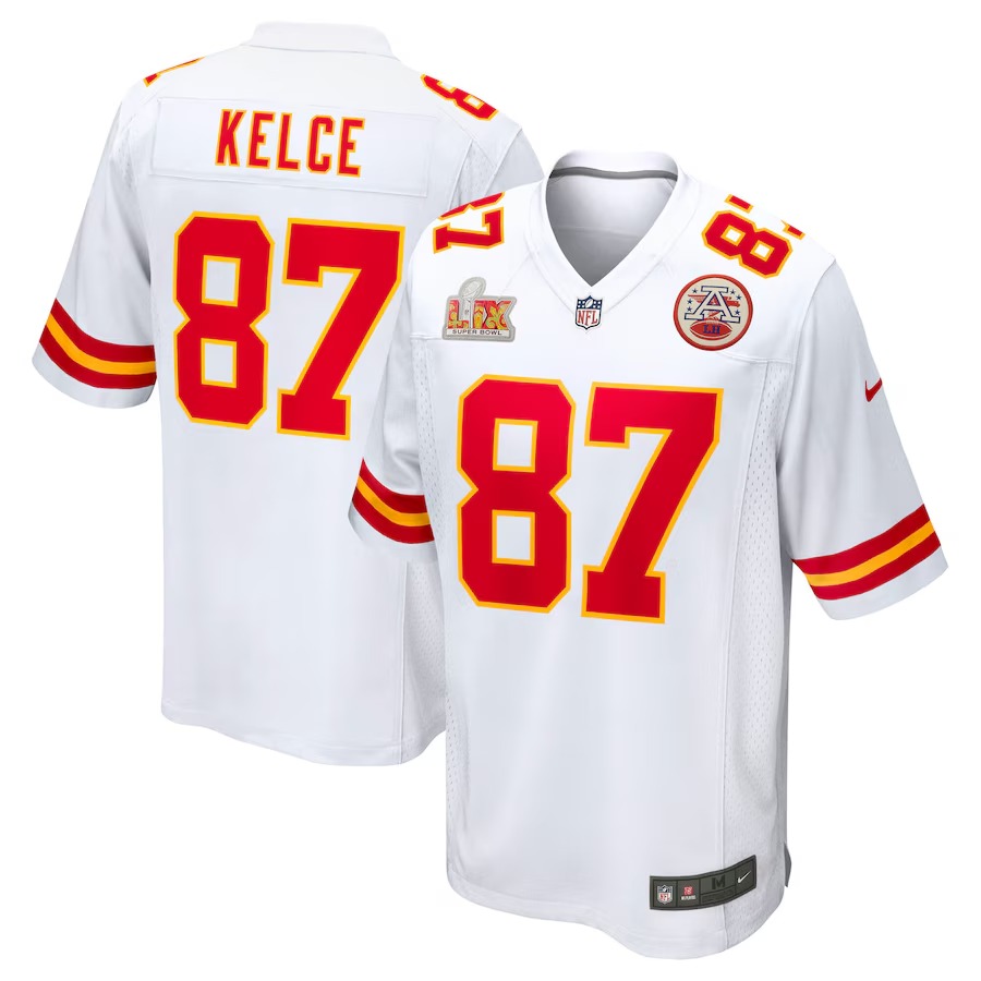 Men's Kansas City Chiefs Travis Kelce Nike White Super Bowl LIX Game Jersey - Puhuasuan