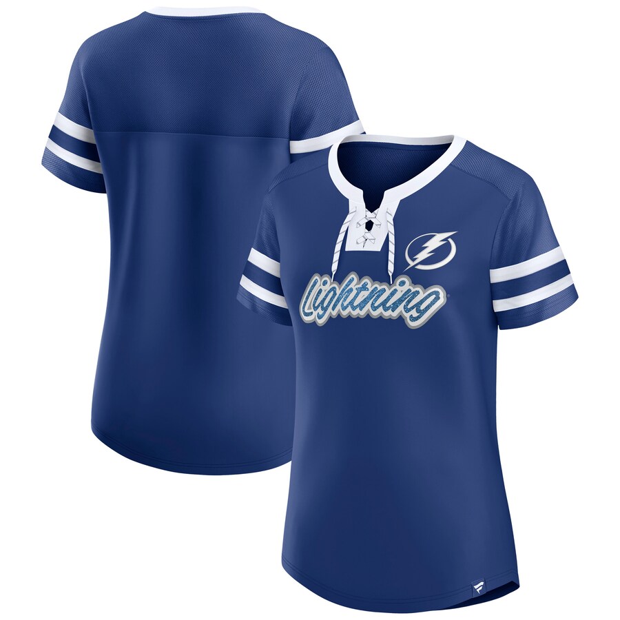Women's Tampa Bay Lightning Fanatics Blue Iconic Athena Lace-Up T-Shirt - Puhuasuan