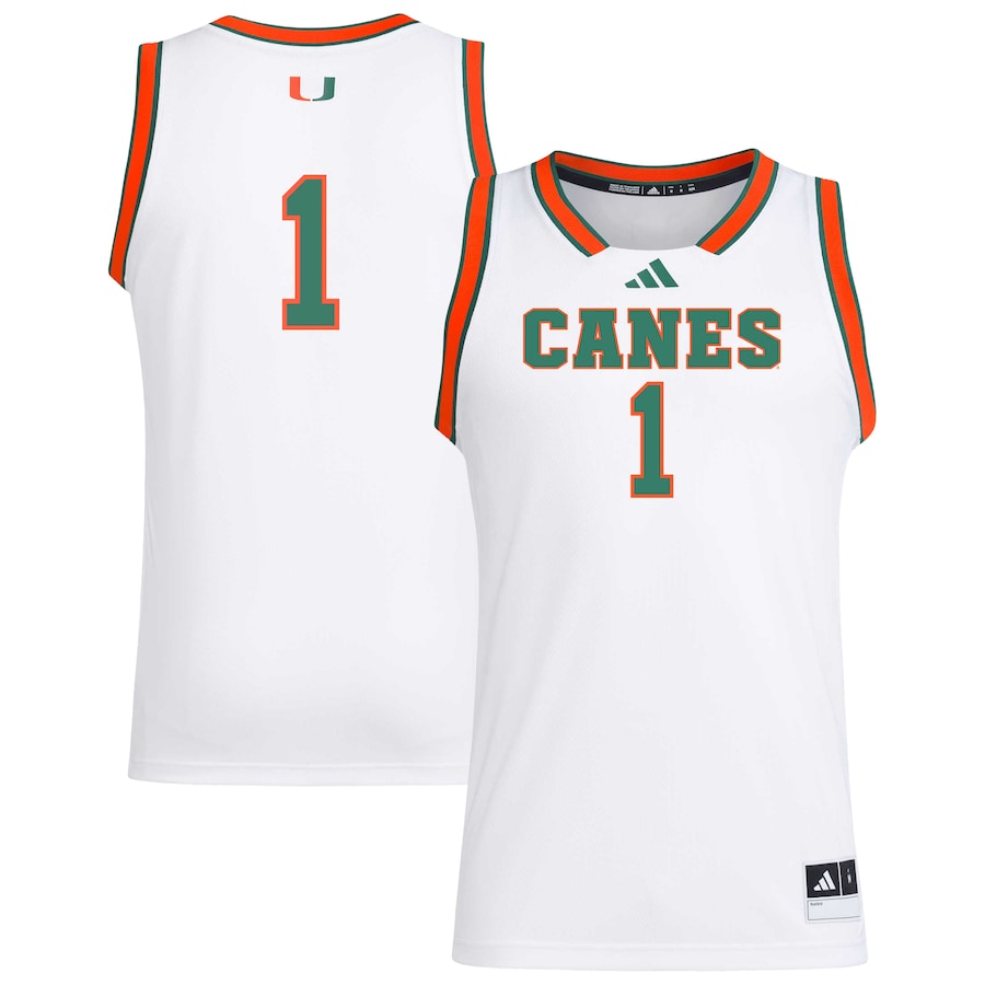 Men's adidas #1 White Miami Hurricanes Replica Swingman Jersey - Puhuasuan