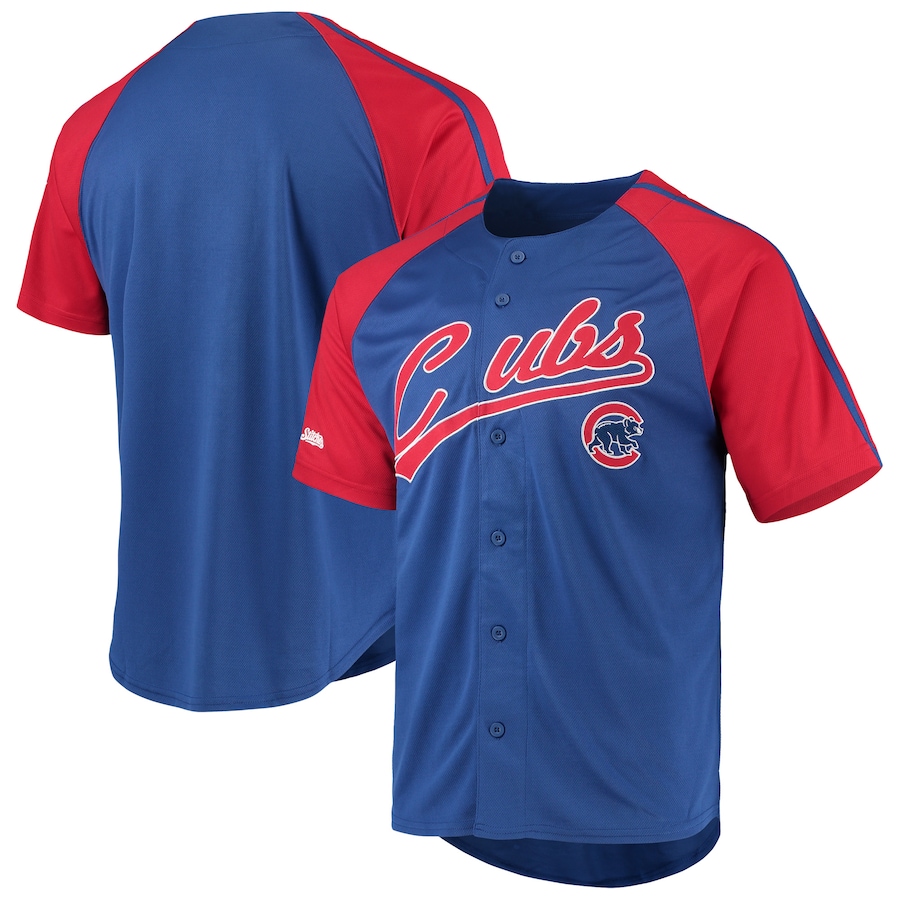 Men's Chicago Cubs Stitches Royal Button-Down Raglan Replica Jersey - Puhuasuan