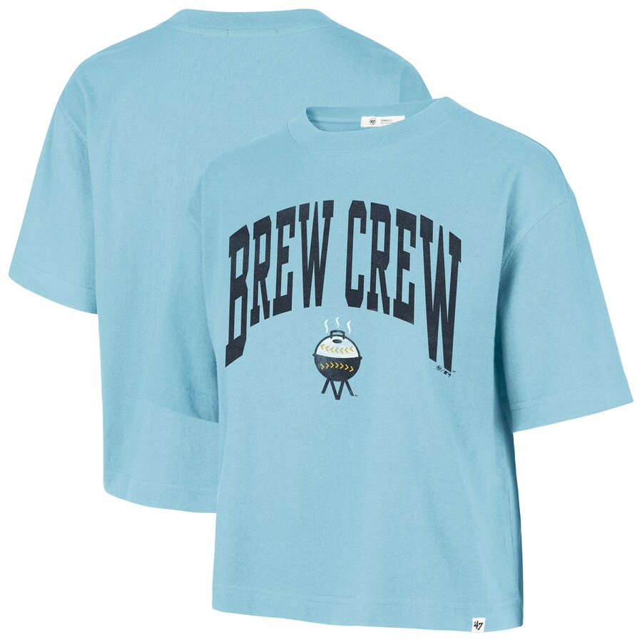 Women's Milwaukee Brewers '47 Powder Blue City Connect Shale Drop Shoulder Cropped T-Shirt - Puhuasuan