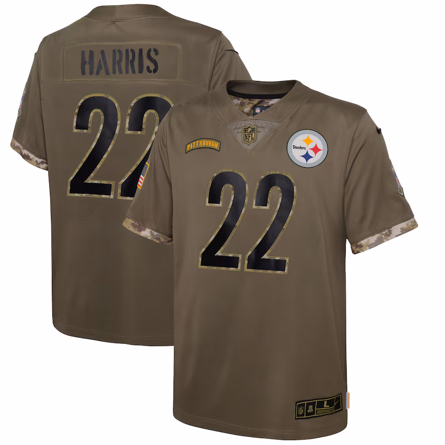 Youth Pittsburgh Steelers Najee Harris Nike Olive 2022 Salute To Service Player Limited Jersey - Puhuasuan