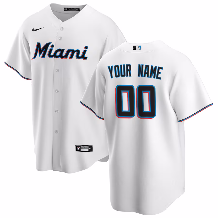 Men's Miami Marlins Nike White Home Replica Custom Jersey - Puhuasuan