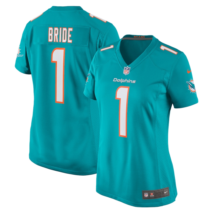 Women's Miami Dolphins Number 1 Bride Nike Aqua Game Jersey - Puhuasuan
