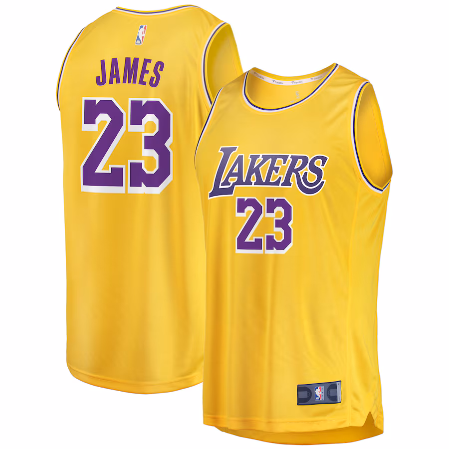 Men's Los Angeles Lakers LeBron James Fanatics Gold 2019/20 Fast Break Replica Jersey - Icon Edition - Puhuasuan